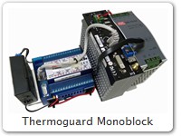 Thermoguard Monoblock
Autarke Überwachungseinheit (hier für Übertragungswagen der RSI), montiert auf Hutschiene (von links nach rechts):
GSM Modem * SC8e * Hutschienen-PC * Netzteil.
Weitere Informationen gerne auf Anfrage
